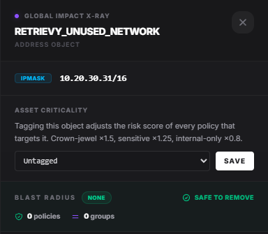 Global Impact X-Ray focused on the Asset Criticality selector and Save action